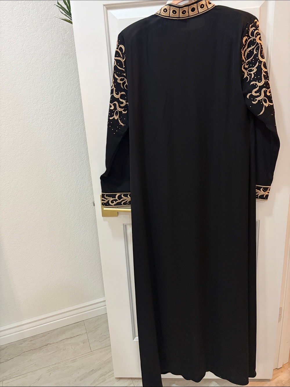 Formal Black and Gold Embroidered Long Dress / Abaya - Picture 8 of 8
